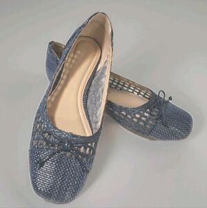 Crown & Ivy Kayla Blue Woven Raffia Ballet Flats Sz 7.5 M